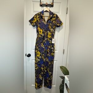 MOTHER Zippy Floral Print Zipper Jumpsuit in Oopsie Daisy, Yellow and Purple